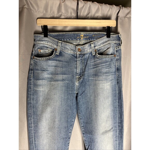 Seven 7 For All Mankind Skinny Crop & Roll Blue Denim Jeans Women's Size 31 - Picture 2 of 6